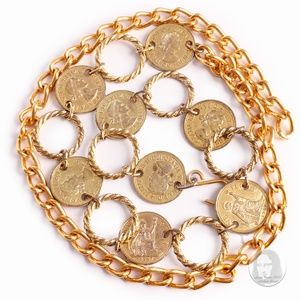 Vintage Coin Belt Gold Metal Chain 1963 Queen Elizabeth II Sovereign Penny